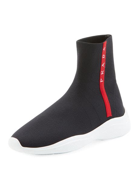 prada high-top sock knit trainer men|prada leather sneakers.